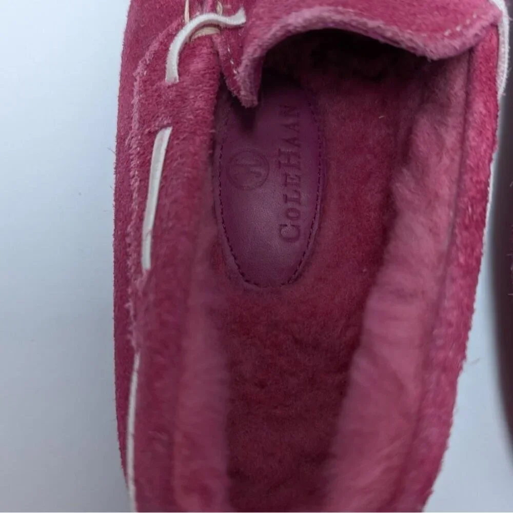 Cole Haan Suede Moccasins Girls Size 10 Faux Shearling Slippers Pink